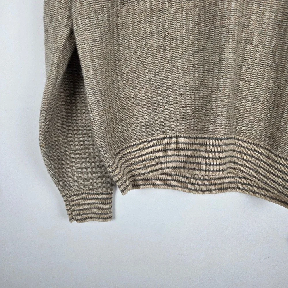 Vintage Pierre Cardin Men's V-Neck Sweater Tan Striped Knit Size L Preppy Casual